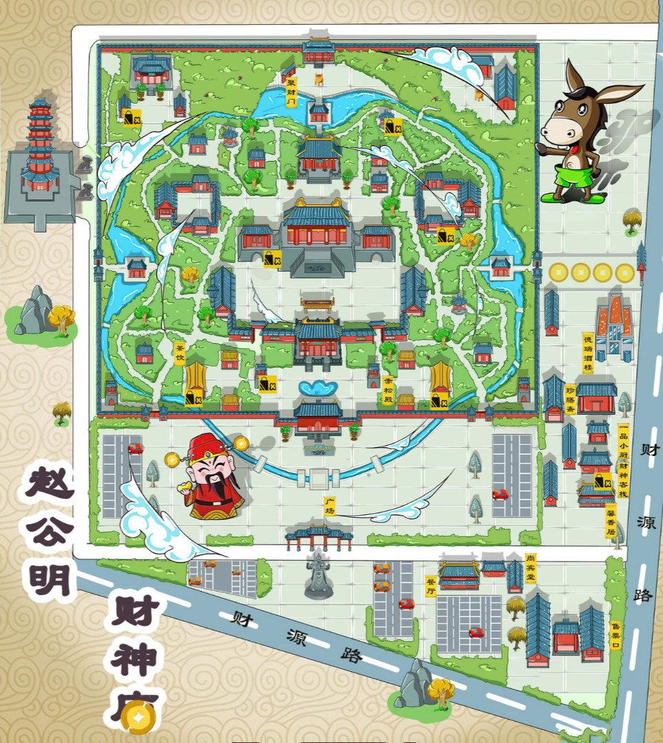淄博寺庙类手绘地图